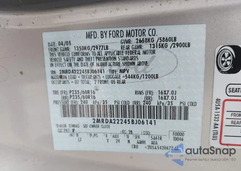 2005 Mercury Monterey Luxury из США, поврежденный, VIN 2MRDA22245BJ06141